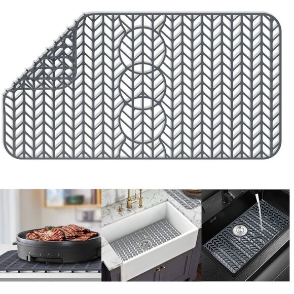 AWOKE Sink Protectors for Kitchen Sink Gray 29"x 15.35" Sink Mat - Picture 2 of 5